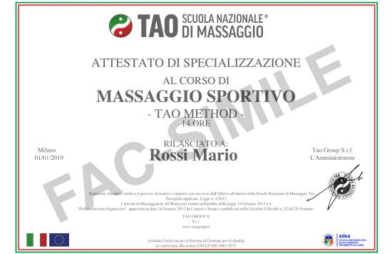 Certificazione del corso di massaggio sportivo